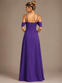 Spaghetti Strap Chiffon Bridesmaid Dress with Ruffles Slit