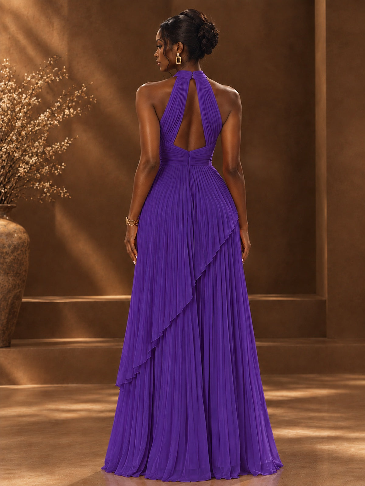 Wrap Pleated Prom Dress Halter A-line Chiffon Formal Wedding Dress