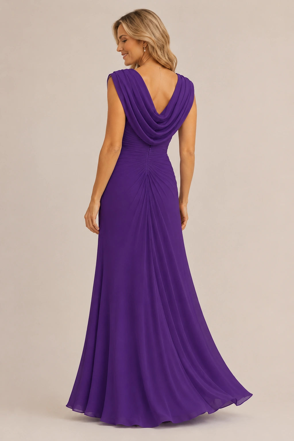 Cowl Neck Ruched Chiffon Mother of the Bride Dress