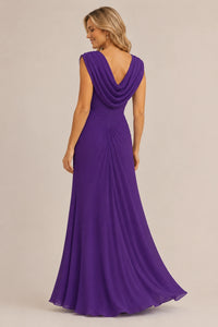 Cowl Neck Ruched Chiffon Mother of the Bride Dress