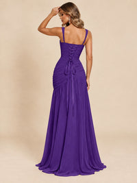 Wrap Pleated Prom Dress Scoop Neck with Slit Women Wedding Formal Dress