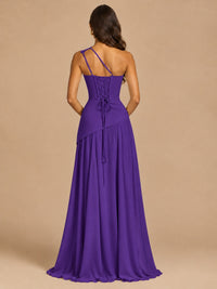One Shoulder Prom Dress A-line Ruched Women Wedding Formal Gowns