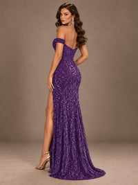 Off the Shoulder Corset Sequin Mermaid Prom Dress with Slit