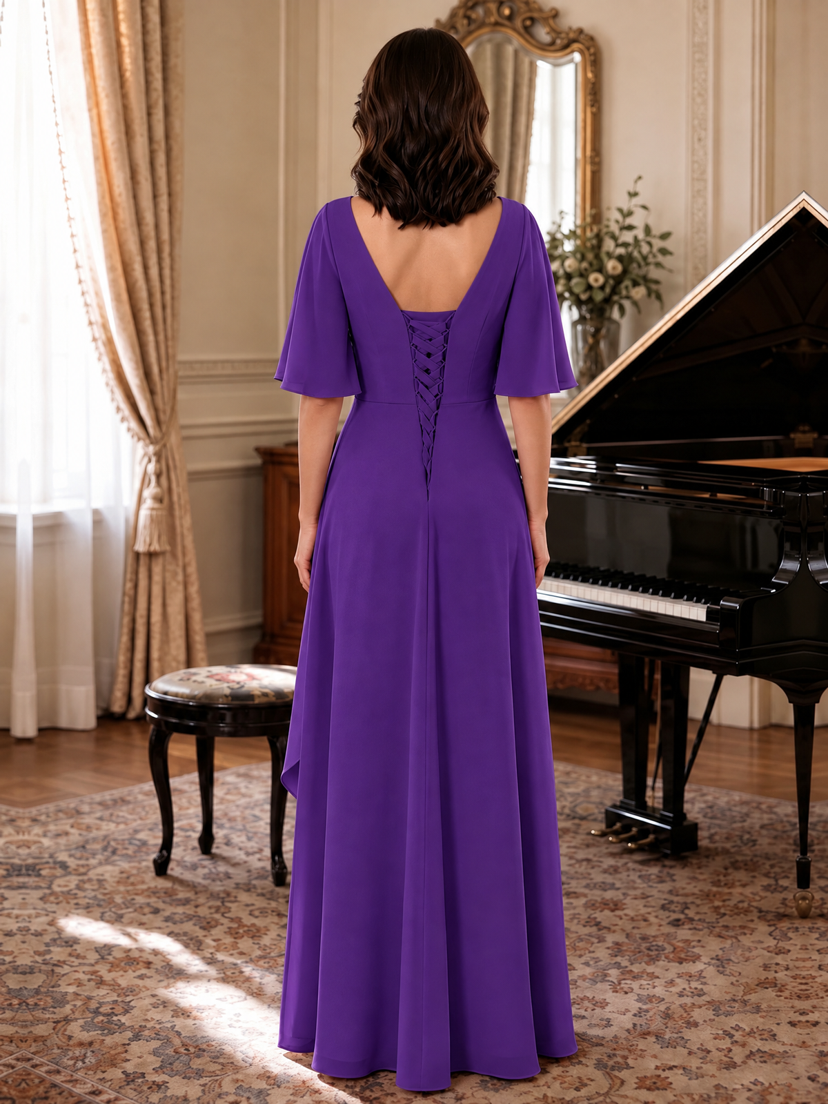 V-Neck Chiffon Lace Mother of the Bride Dresses