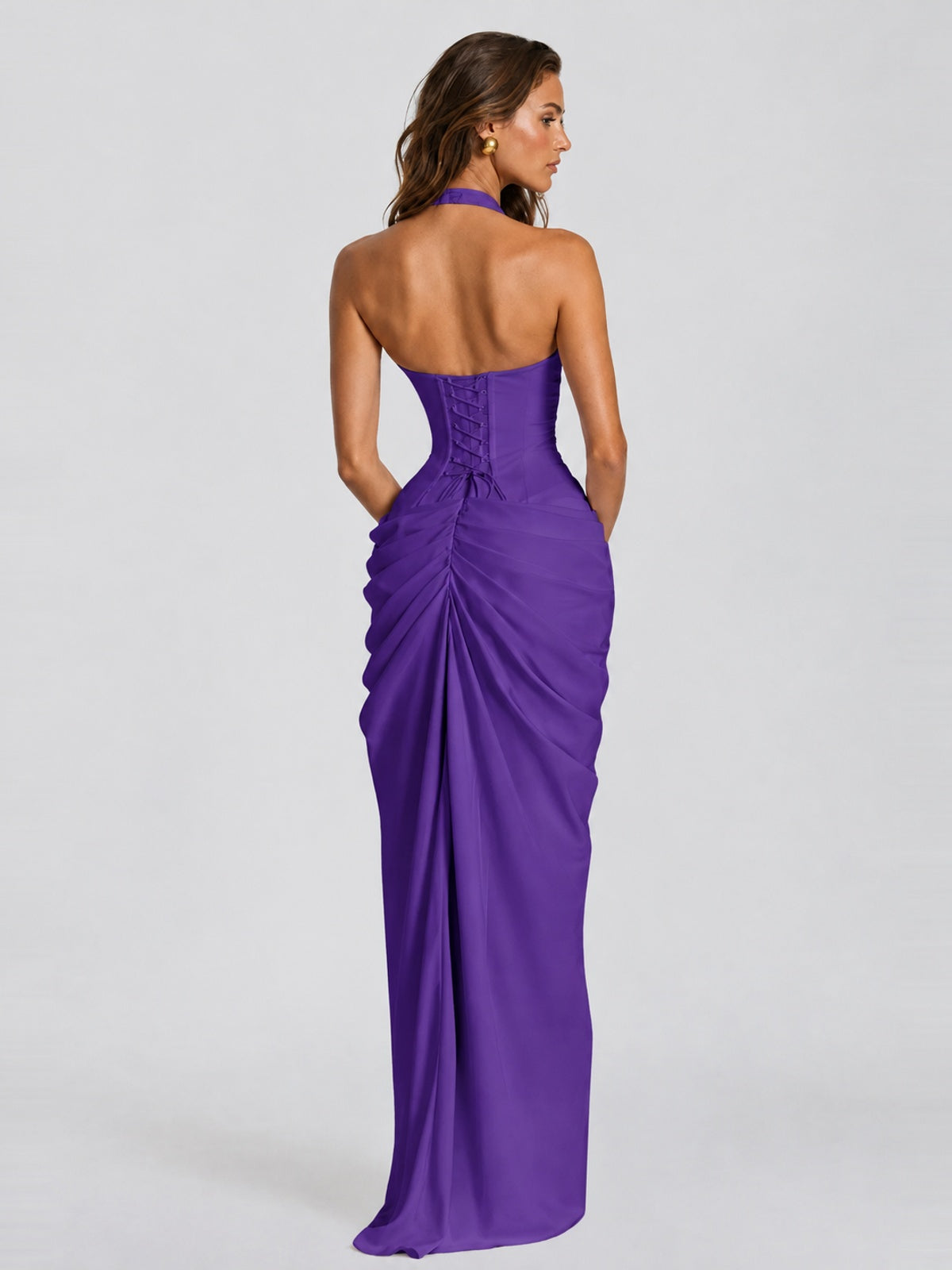 Ruched Halter Neck High-Slit Prom & Evening Dress