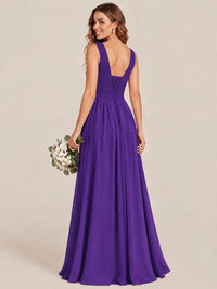 A-line Sleeveless Rucehd Chiffon Bridesmaid Dress with High Slit