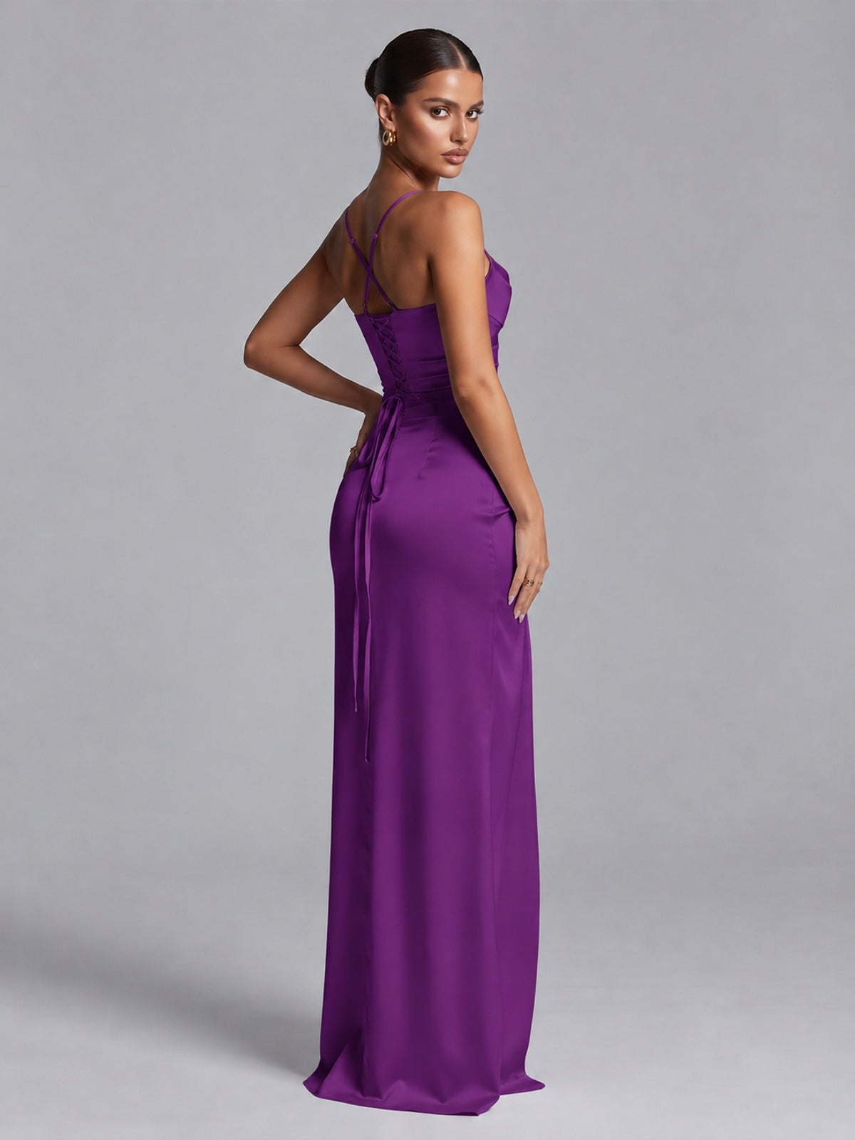 Square Neck Satin Long Prom Dress with Ruffles