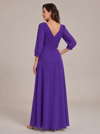 V-Neck Pleated Chiffon Mother of the Bride Dress with Flutter Sleeves