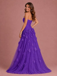 Blush Pink Strapless Sweetheart 3D Floral Tulle Ball Gown Prom Dres