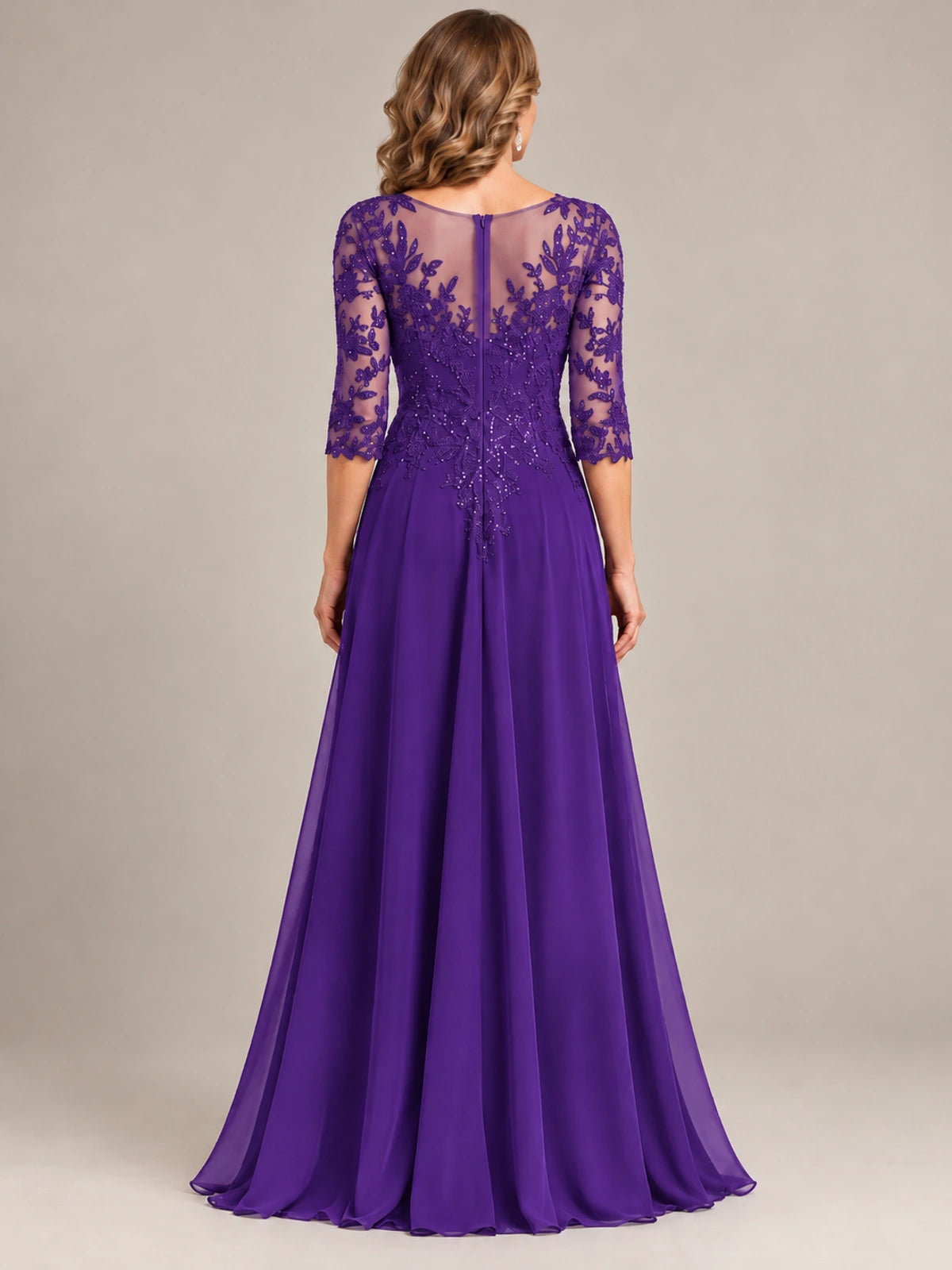 Sequin Lace A-Line Mother of the Bride Dress with 3/4 Sleeves