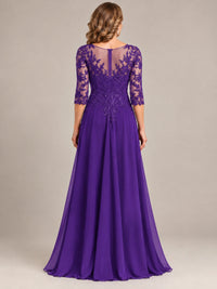 Sequin Lace A-Line Mother of the Bride Dress with 3/4 Sleeves