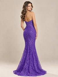 Strapless Corset Mermaid Prom Dress with Floral Lace Appliqué