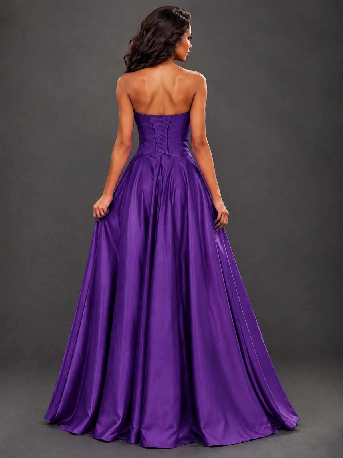 Draped Satin Prom Dress Strapless A-line Formal Dress Floor Length