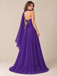 Sweetheart Neckline Pleated Prom Dress Strapless A-line Formal Dress with Flowy Scarf