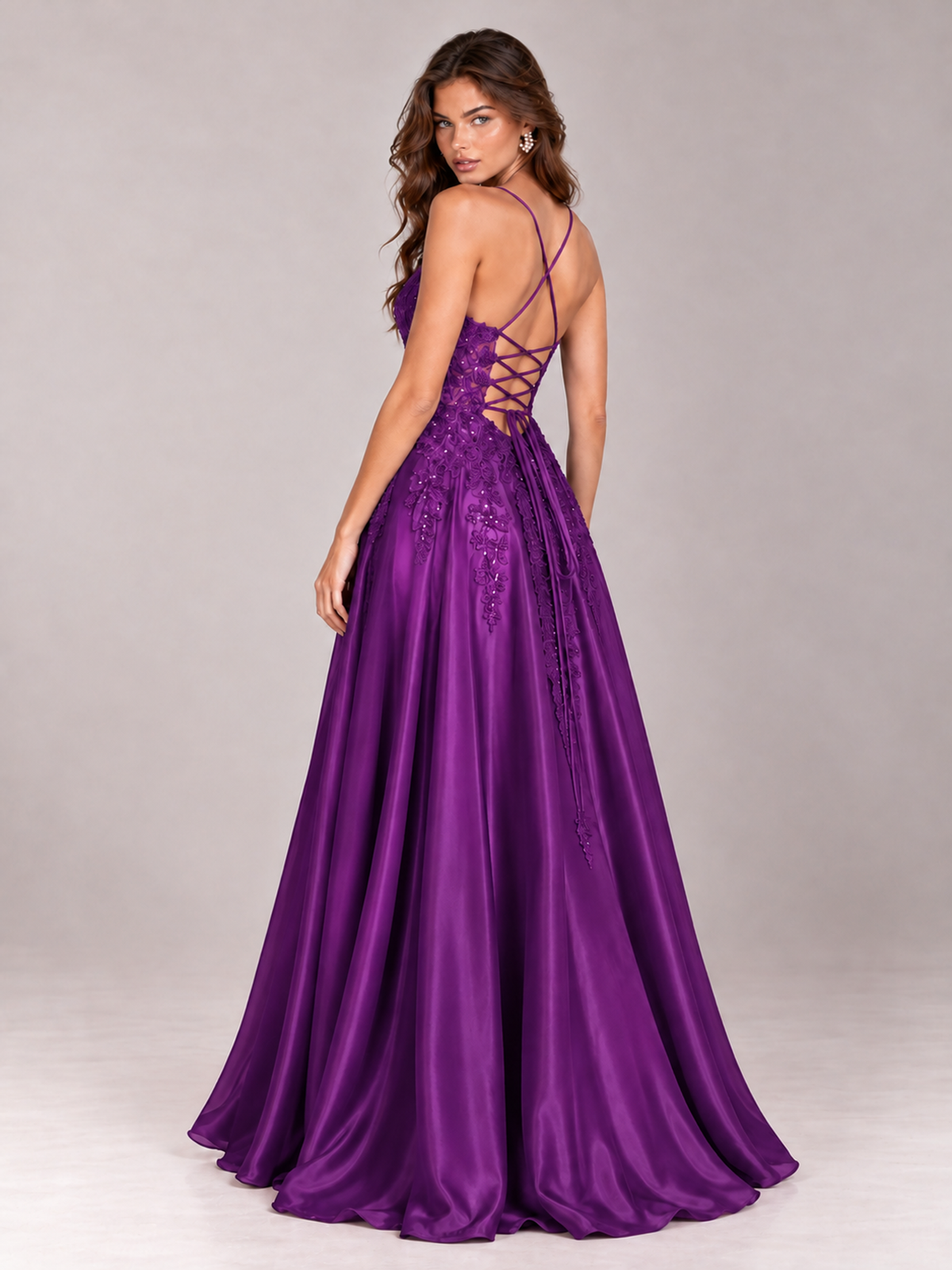 Lace Applique Satin A-Line Prom Dress with Sheer Bodice