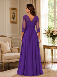 Chiffon Lace Applique Mother of the Bride Dress with 3/4 Sleeves