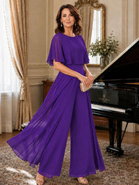 Chiffon Mother of the Bride Jumpsuit with Layered Cape Sleeves