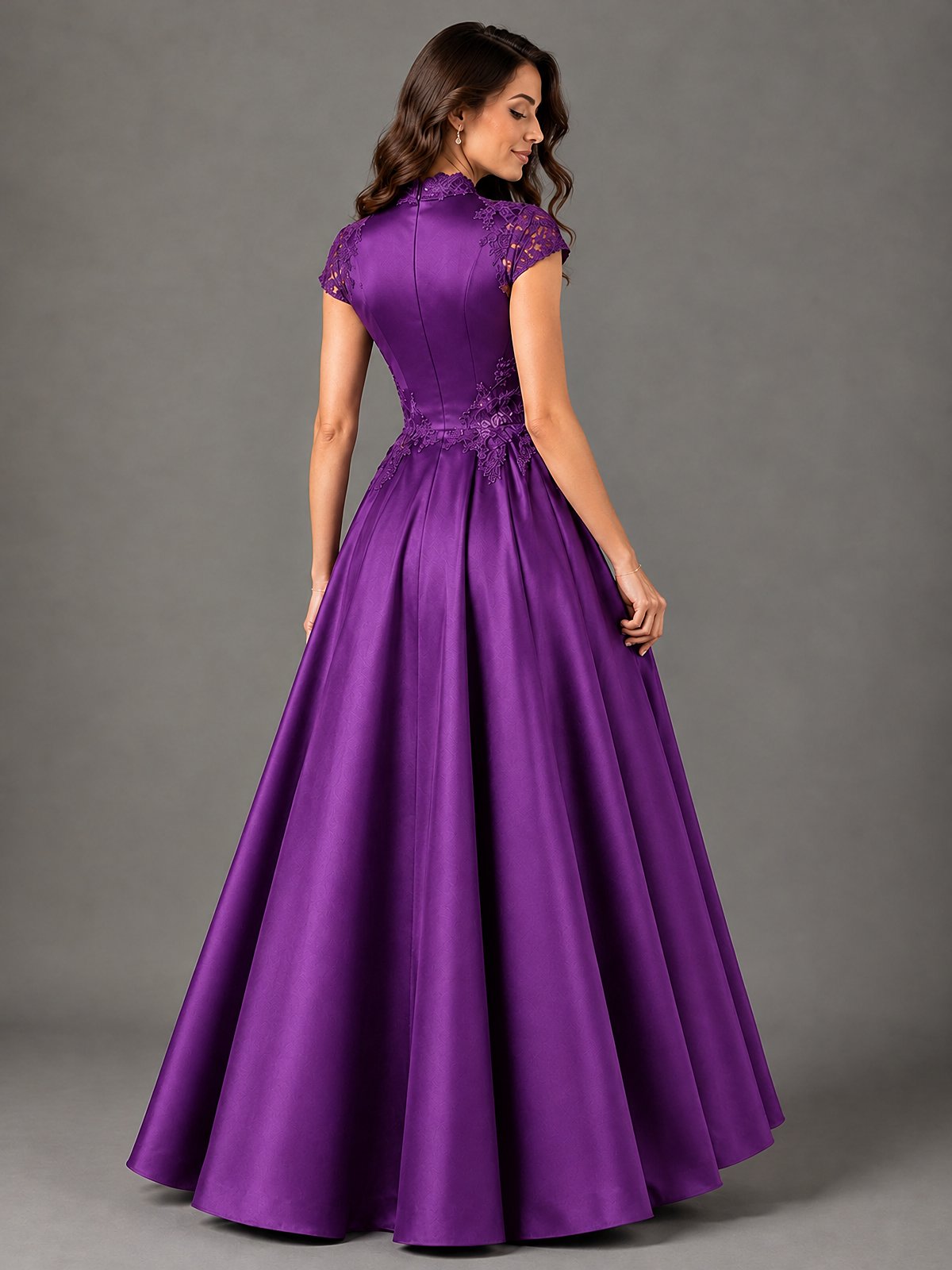 Lace Appliqué A-Line Satin Maxi Dress