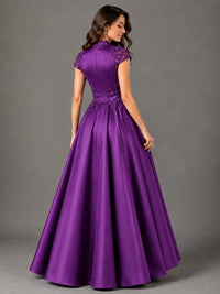Lace Appliqué A-Line Satin Maxi Dress