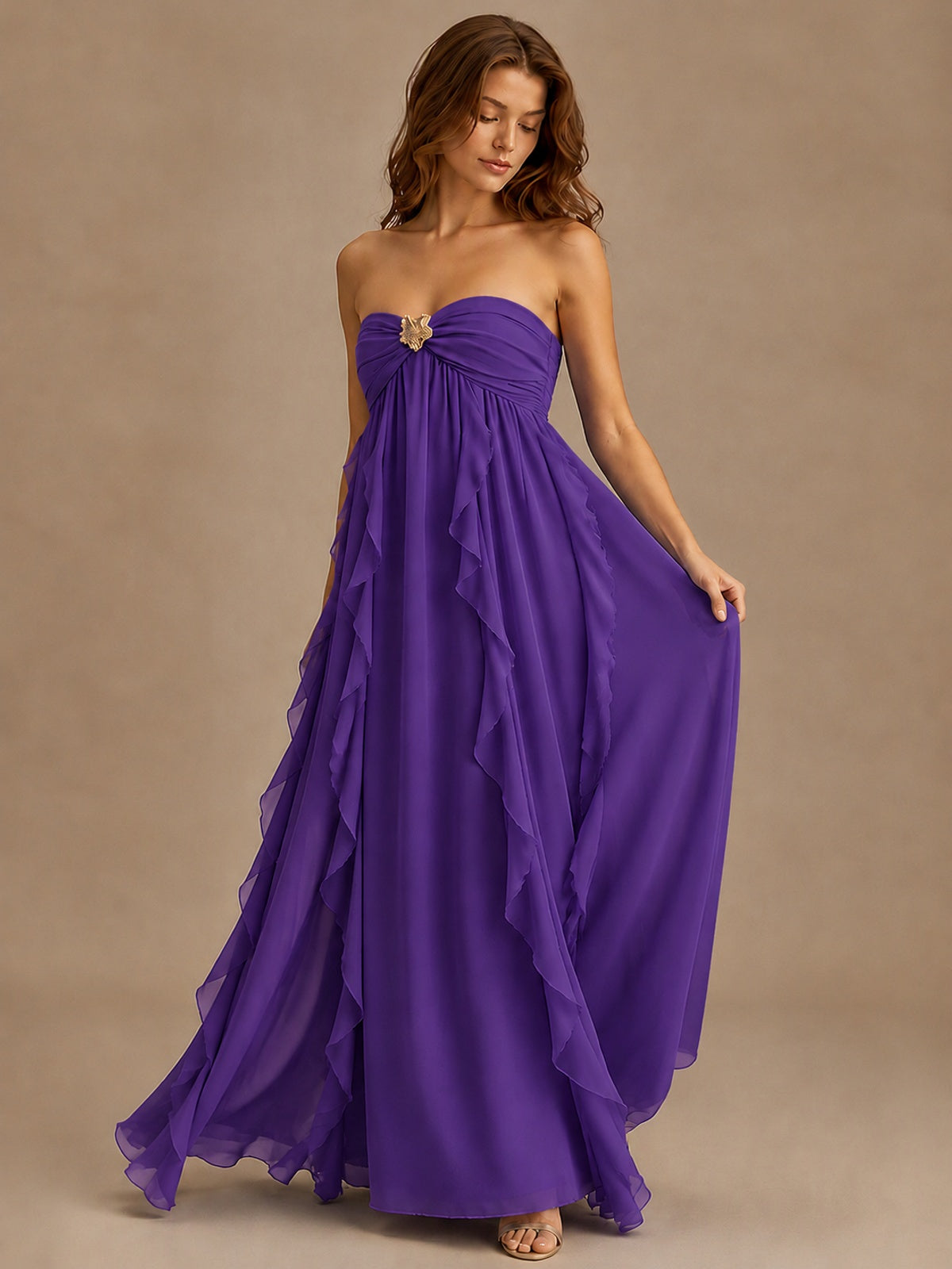 Srapless Sweetheart Chiffon Prom Dress Ruffle Formal Evening Gown