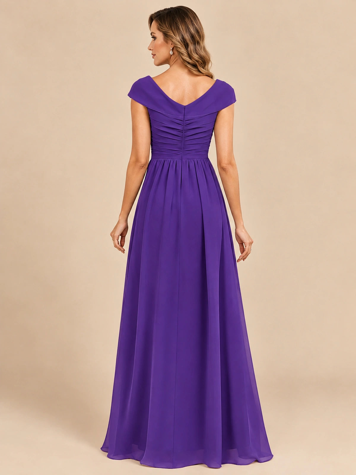 Cap Sleeve Mother of The Bride Dresses Long Chiffon Formal Gowns