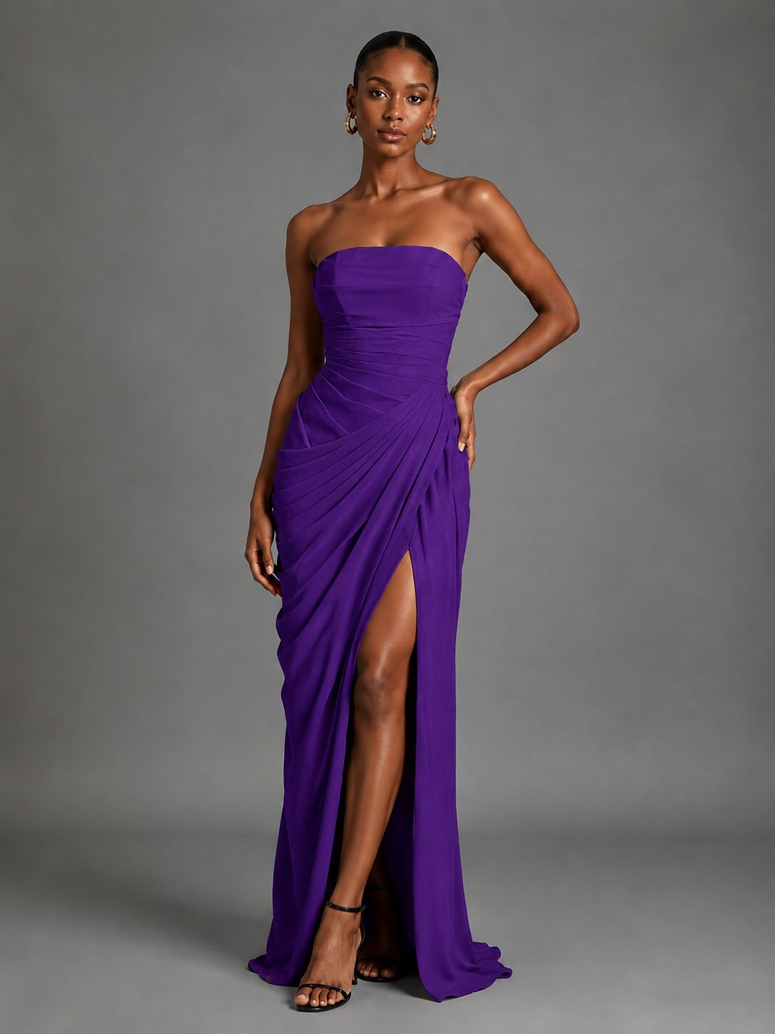 Strapless Bodycon Pleated Chiffon Formal Dress with Slit