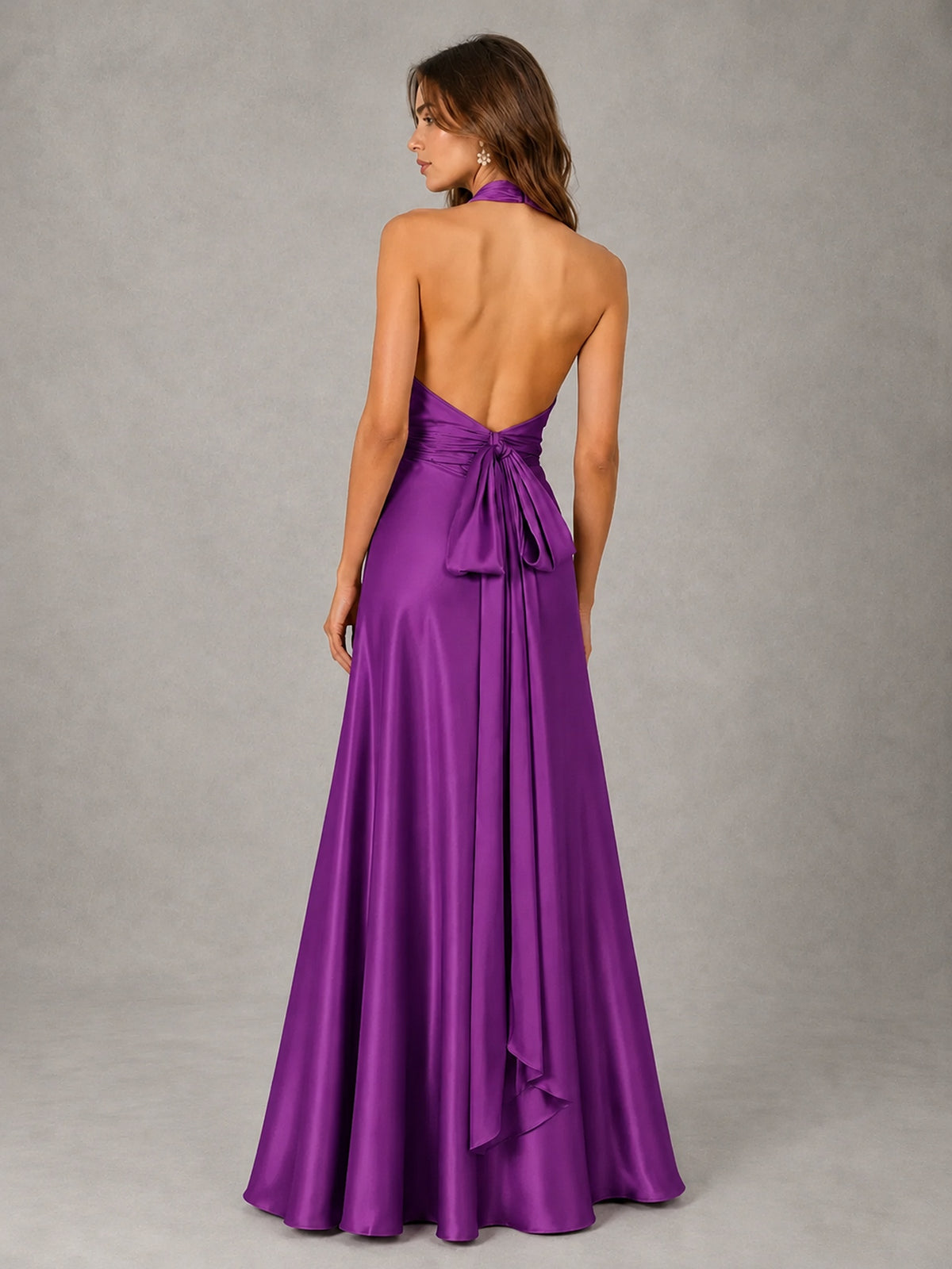 Sage Green Satin A-Line Bridesmaid Dress with Halter Neck
