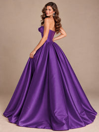 Pink Strapless Corset Satin Prom Derss & Ball Gown with 3D Floral