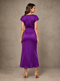 Cowl Neck Satin Mother of the Bride Dress with Ruched Waist