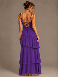 Spaghetti Strap Tiered Ruffles Chiffon Prom Dress