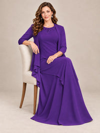 Dusty Blue Two-Piece Chiffon Mother of the Bride Dress with Jacket