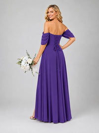 Off Shoulder Chiffon Bridesmaid Dress with Slit