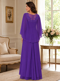 Elegant Chiffon Mother of the Bride Dress with Lace Applique and Cape Sleeves