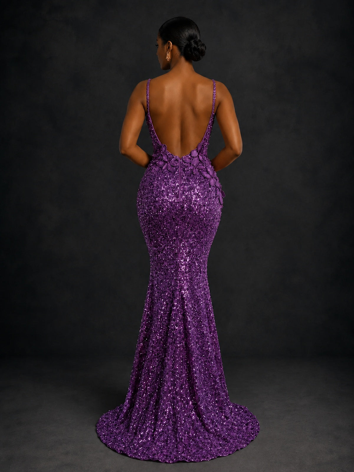 Sequin Mermaid Prom Dress with Floral Applique
