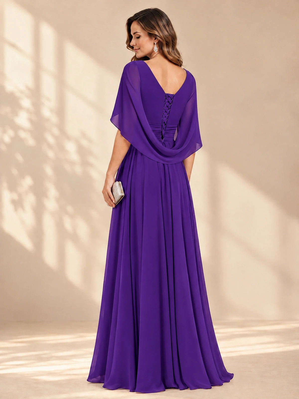 Ruched V Neck Mother of The Bride Dresses with Shawls Appliques and Cap Sleeves