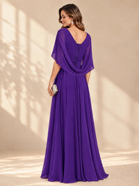 Ruched V Neck Mother of The Bride Dresses with Shawls Appliques and Cap Sleeves