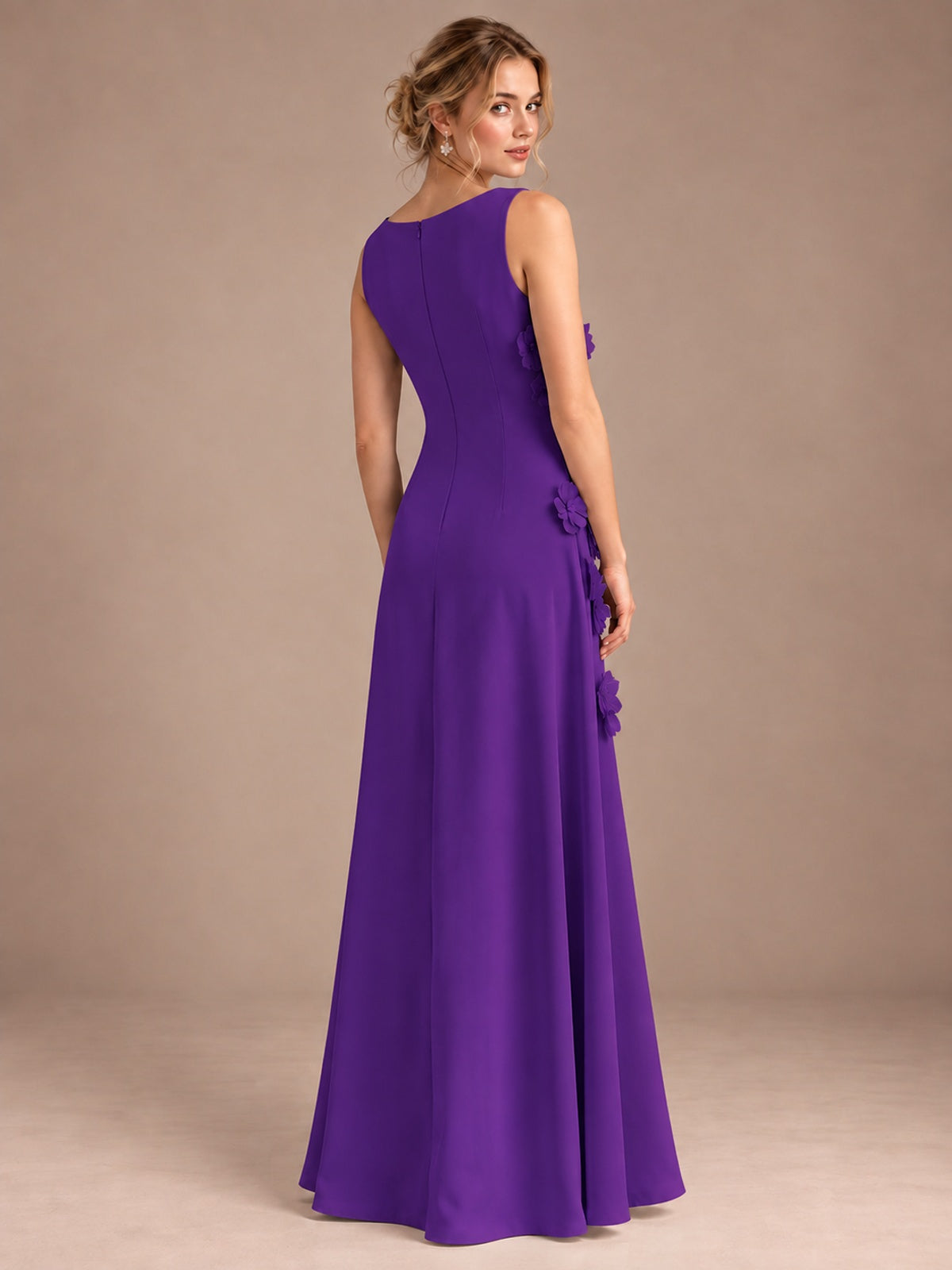 3D Floral Applique Sleeveless Formal Maxi Dress