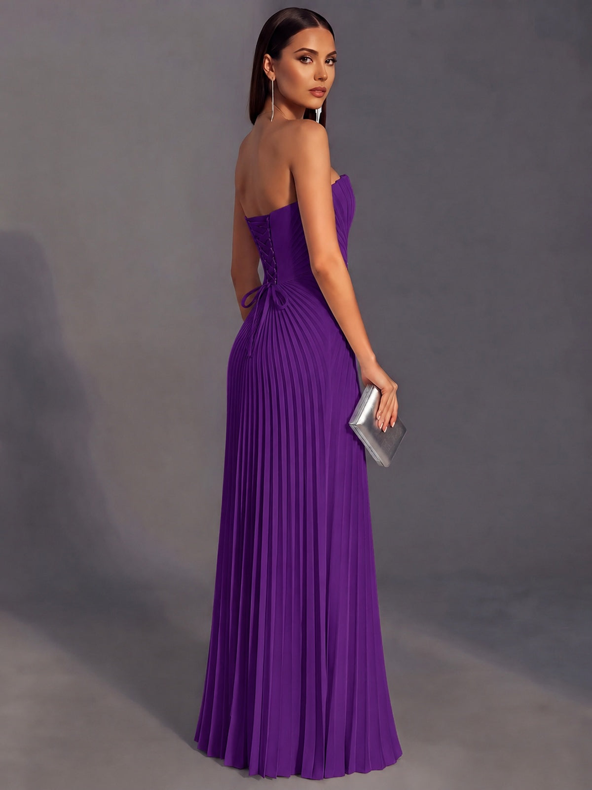 Strapless A-line Long Pleated Satin Prom Dress