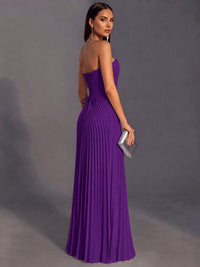 Strapless A-line Long Pleated Satin Prom Dress