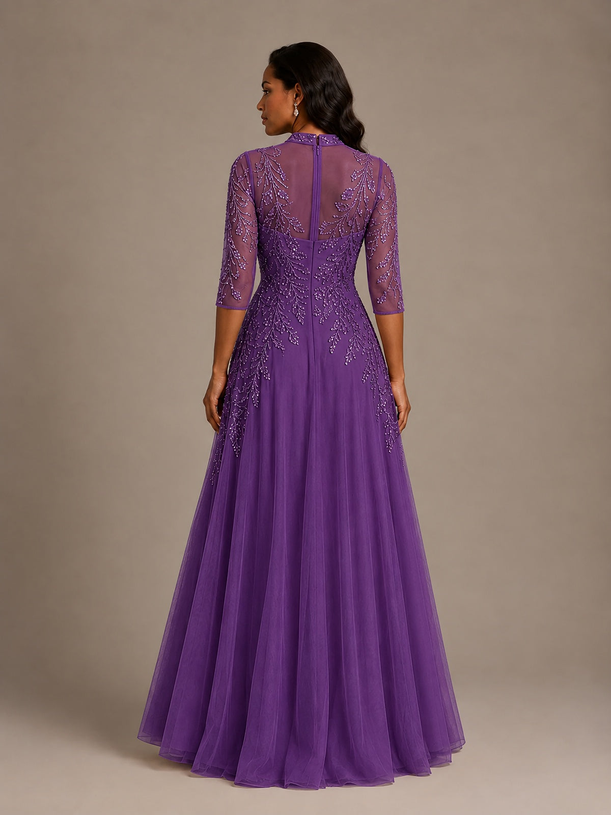 Embellished Appliques Mother of the Bride Dress with 3/4 Sleeves
