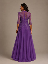 Embellished Appliques Mother of the Bride Dress with 3/4 Sleeves