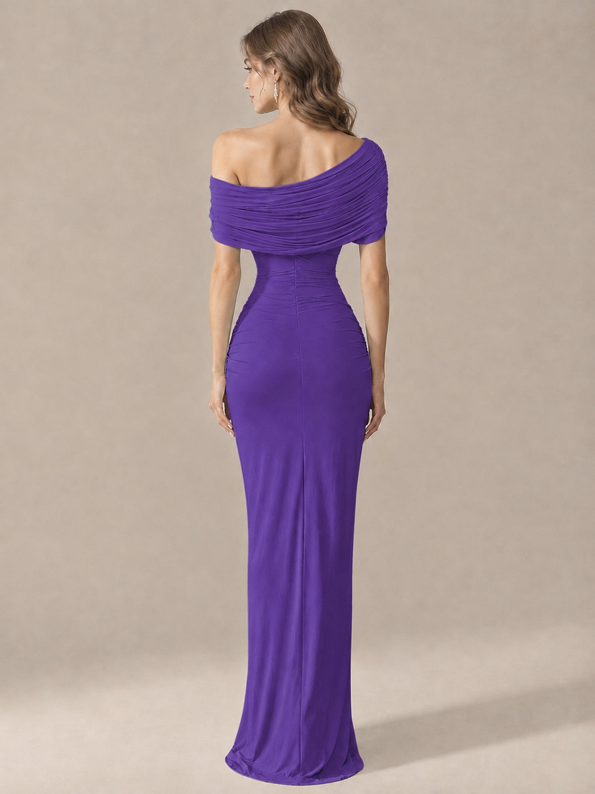 Elegant Draped Off Shoulder Ruched Mermaid Chiffon Formal Evening Gown