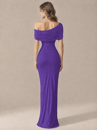 Elegant Draped Off Shoulder Ruched Mermaid Chiffon Formal Evening Gown
