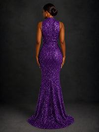 Sparkly Sequin High Neck Mermaid Prom Dress