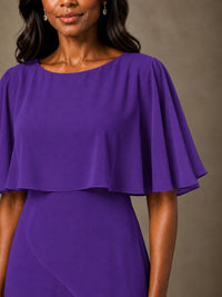 Taupe Chiffon A-Line Mother of the Bride Dress with Cape Sleeves