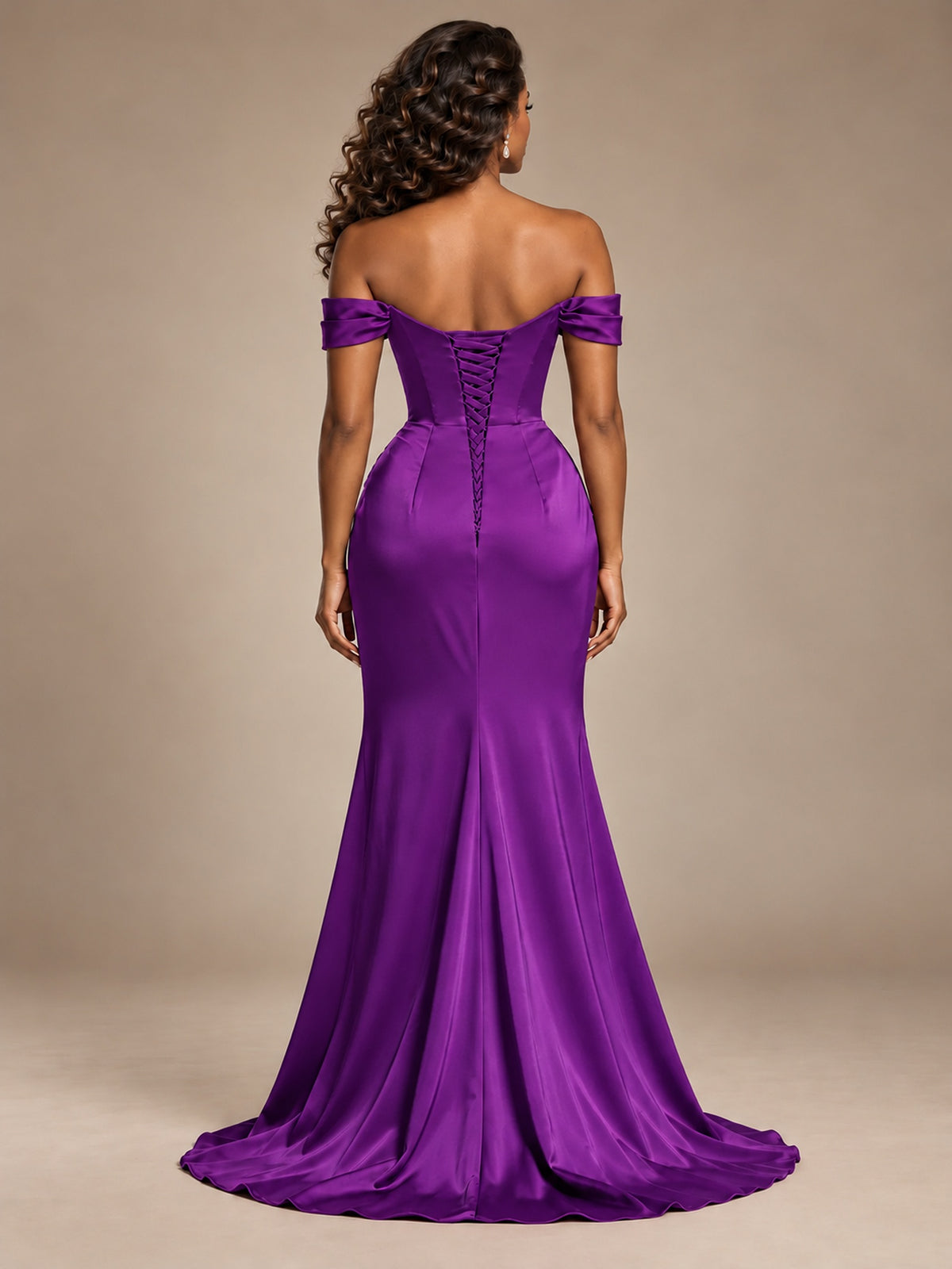 Burgundy Off-the-Shoulder Satin Corset Prom Dress with Slit