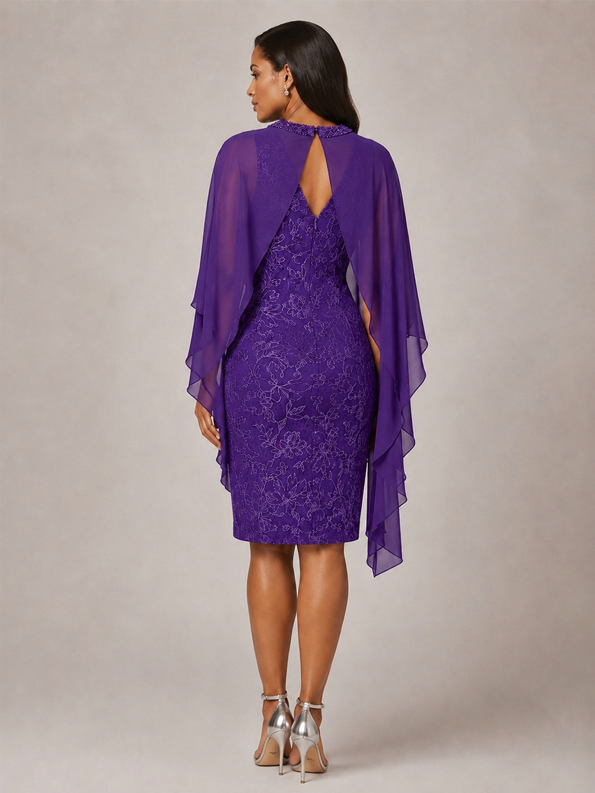 Floral Sheath Mother of the Bride Dress with Cape Overlay