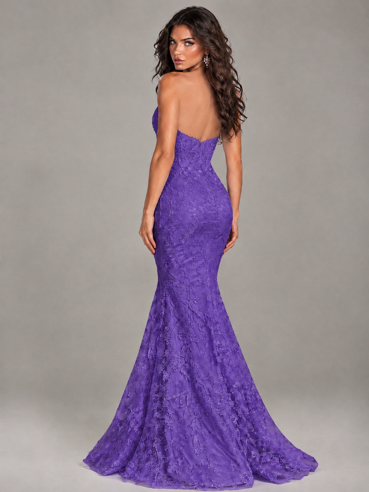 Strapless Corset Mermaid Prom Dress Lace Appliqué Formal Gown