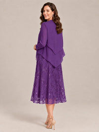 Tea Length Sequin Lace Mother of the Bride Dress with Chiffon Jacket