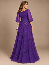 A-Line Mother of the Bride Dress with Sheer Puff Sleeves